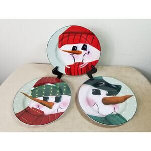 Christmas Sakura Snowman Salad Plate 8" Fiddlestix 90s Dinnerware Holidays x3